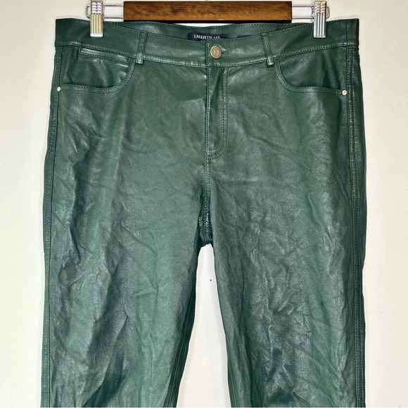 Lafayette 148 New York Spruce Green Mercer Skinny‎ Leg Leather Pants Size 8 - Picture 3 of 13